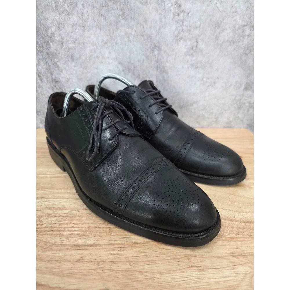 Bruno Magli Derby Shoes Mens 10.5 Black Leather Cap Toe Brogue Oxford Timeless